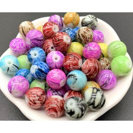 LOT 40 PERLES ACRYLIQUES : rondes multicolores marbrées 8mm (01) 