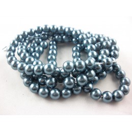 LOT 90 PERLES VERRE : rondes nacrées gris bleu 8mm 