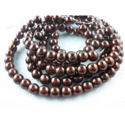 90 PERLES VERRE : rondes nacrées marron 8mm 