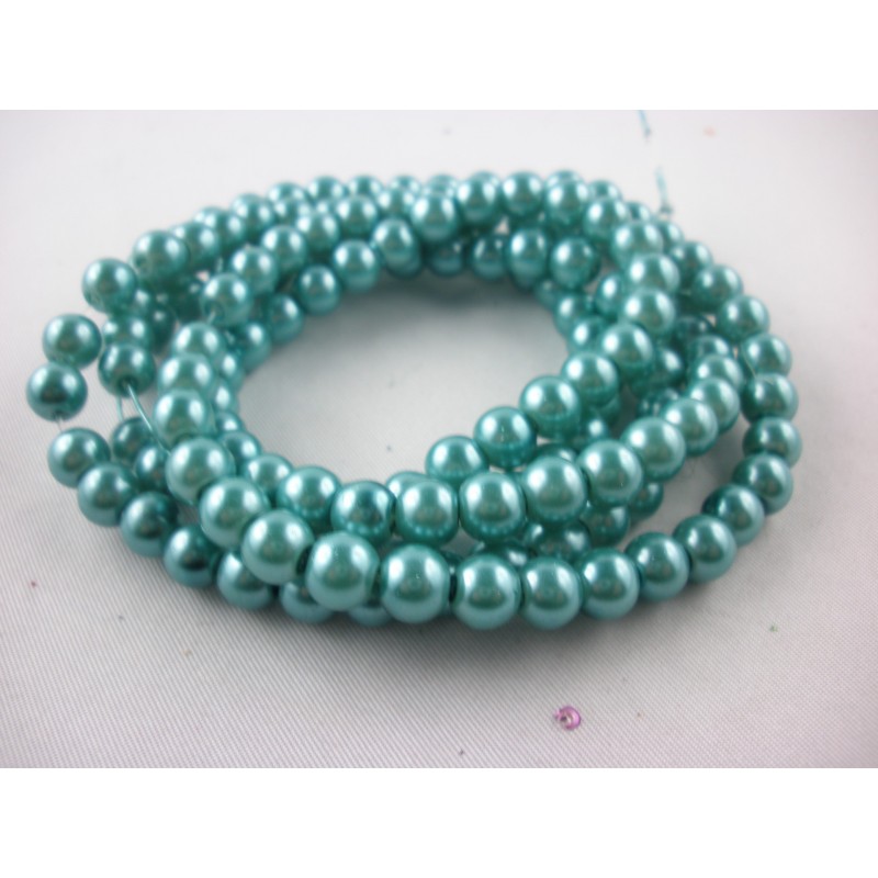 LOT 90 PERLES VERRE : rondes nacrées vert turquoise 8mm 