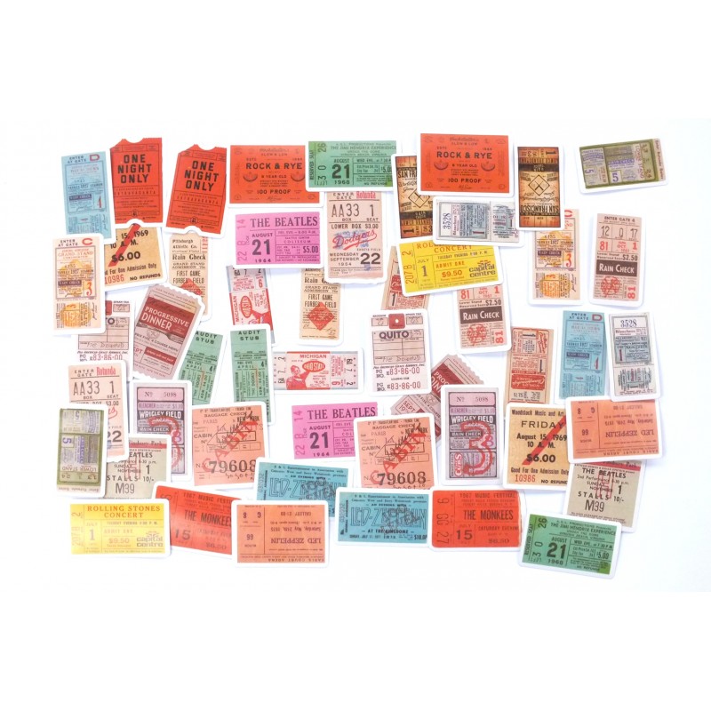lot de 45 stickers ticket d'entrée anciens